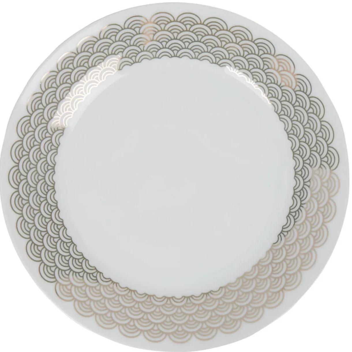 Gifi Assiette à dessert blanche bordure dorée vague seigaiha