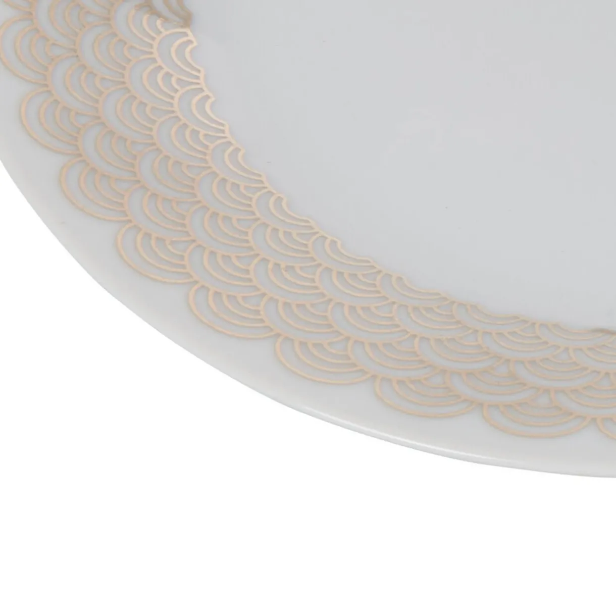 Gifi Assiette à dessert blanche bordure dorée vague seigaiha
