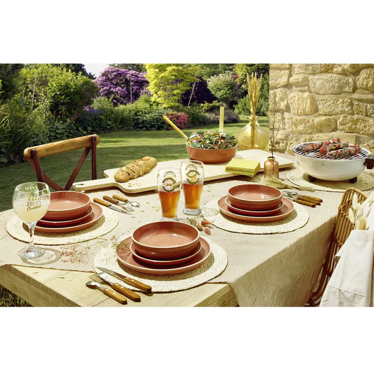Gifi Assiette à dessert faïence Terracotta avec liseré crème