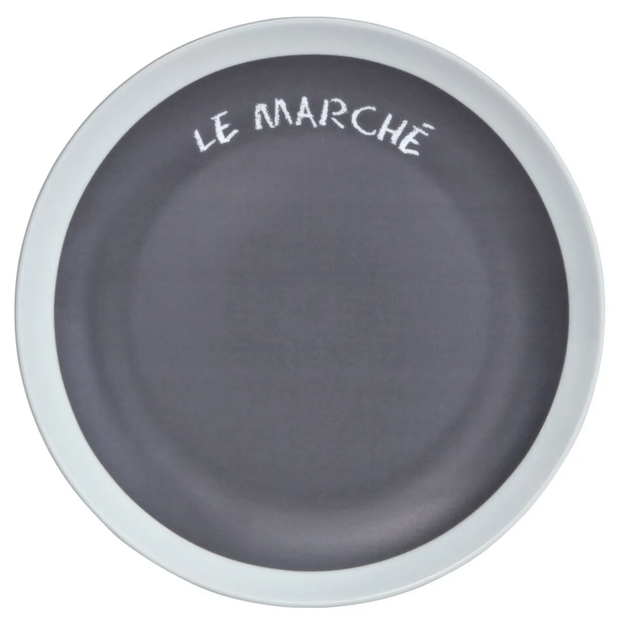 Gifi Assiette à dessert grise contour blanc inscription Le marché