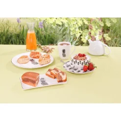 Gifi Assiette à dessert porcelaine blanche style tropical ananas