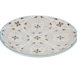 Gifi Assiette à dessert ronde beige à motif gris et jaune Hot