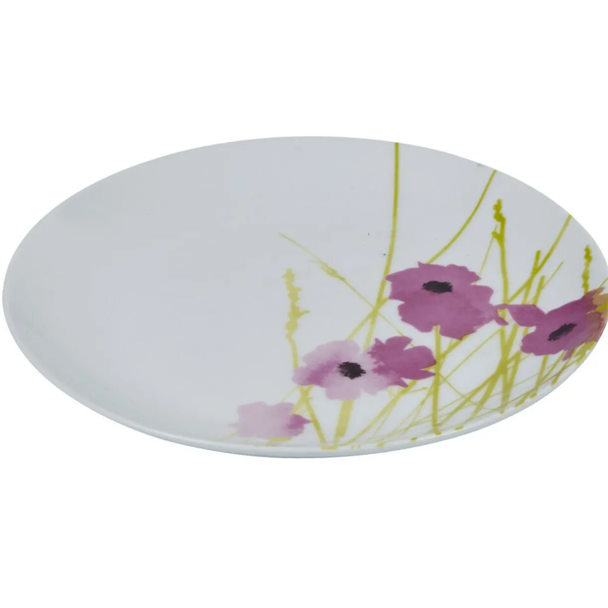 Gifi Assiette à dessert ronde blanche motif pavot violet