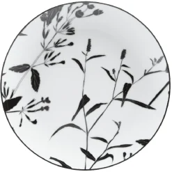 Gifi Assiette à dessert ronde blanche décor tiges feuilles noires