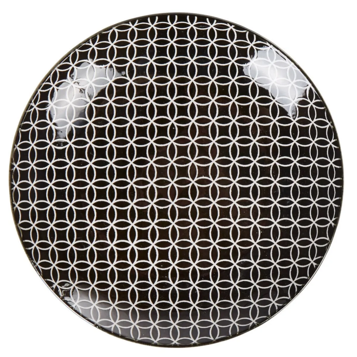 Gifi Assiette à dessert ronde blanche motif géométrique noir