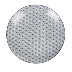 Gifi Assiette à dessert ronde motif géométrique prisme blanc et bleu