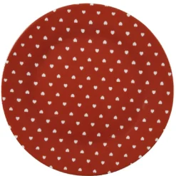 Gifi Assiette à dessert rouge design coeurs blancs