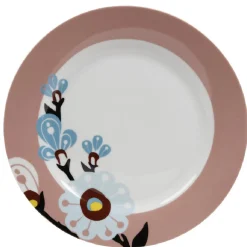 Gifi Assiette plate blanche et rose décor fleurs