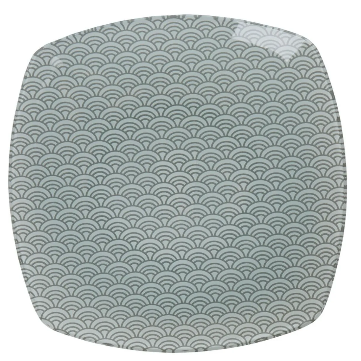 Gifi Assiette plate carrée blanche motif vague seigaiha gris