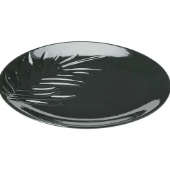 Gifi Assiette plate céramique beige ou vert motif feuille ø26,5 cm