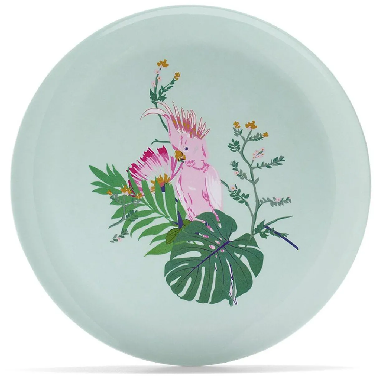 Gifi Assiette plate décor oiseau et feuille jaune ou verte Best