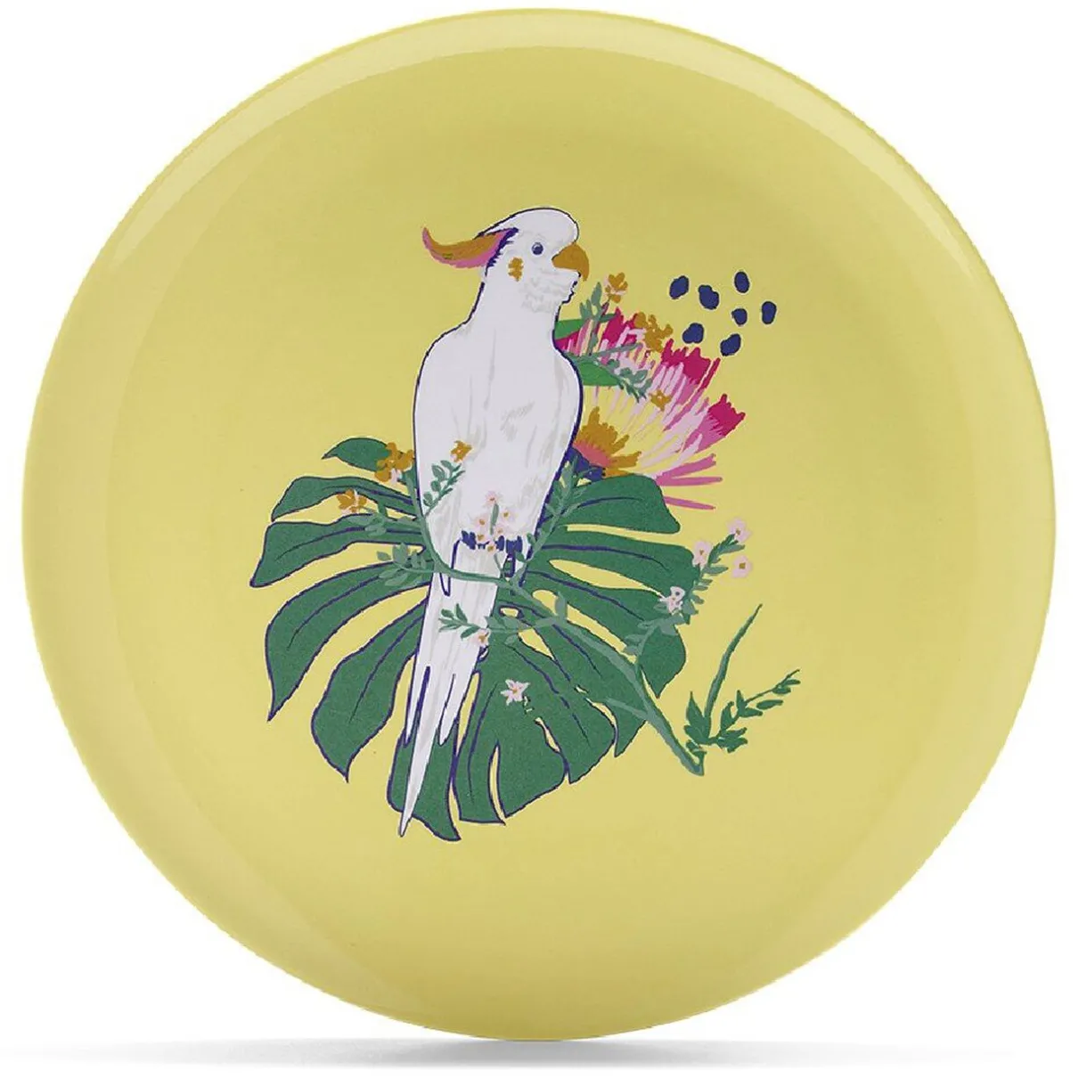 Gifi Assiette plate décor oiseau et feuille jaune ou verte Best