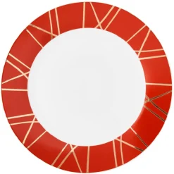 Gifi Assiette plate en porcelaine rouge détail doré