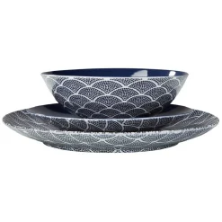 Gifi Assiette plate en porcelaine décor vague japonaise