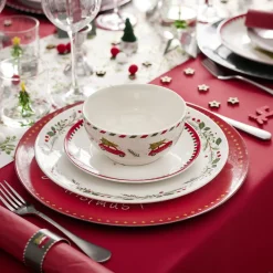 Gifi Assiette plate en porcelaine blanche motif feuillage de Noël Ø27cm Online