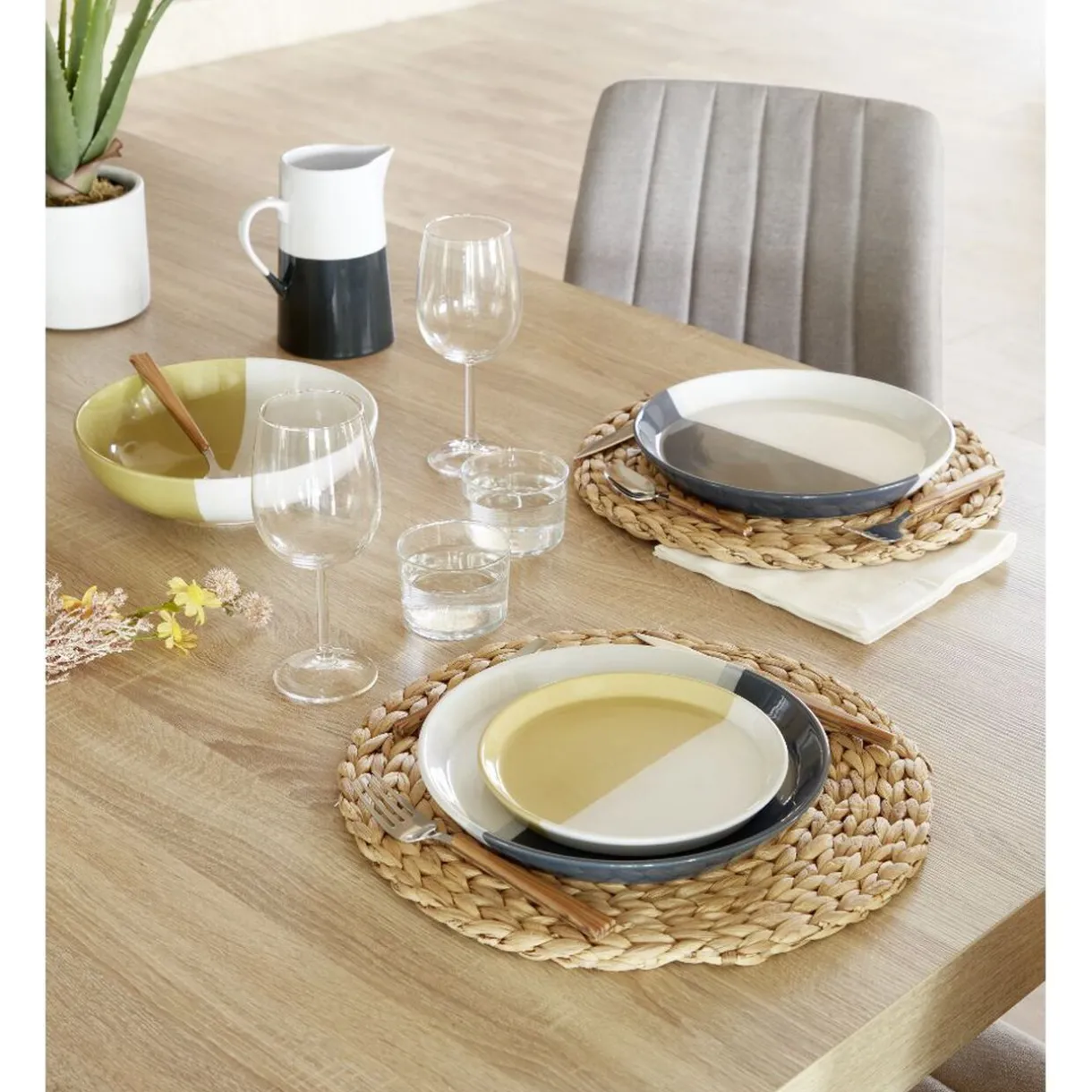 Gifi Assiette plate faïence blanc et gris Ø26cm