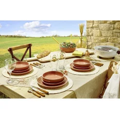 Gifi Assiette plate faïence Terracotta avec liseré crème