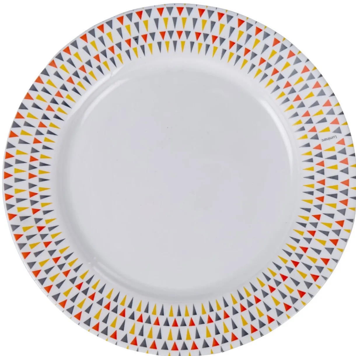Gifi Assiette plate Luminarc ronde triangles rose gris jaune Hot