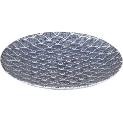 Gifi Assiette plate motif vague japonaise bleue et blanche