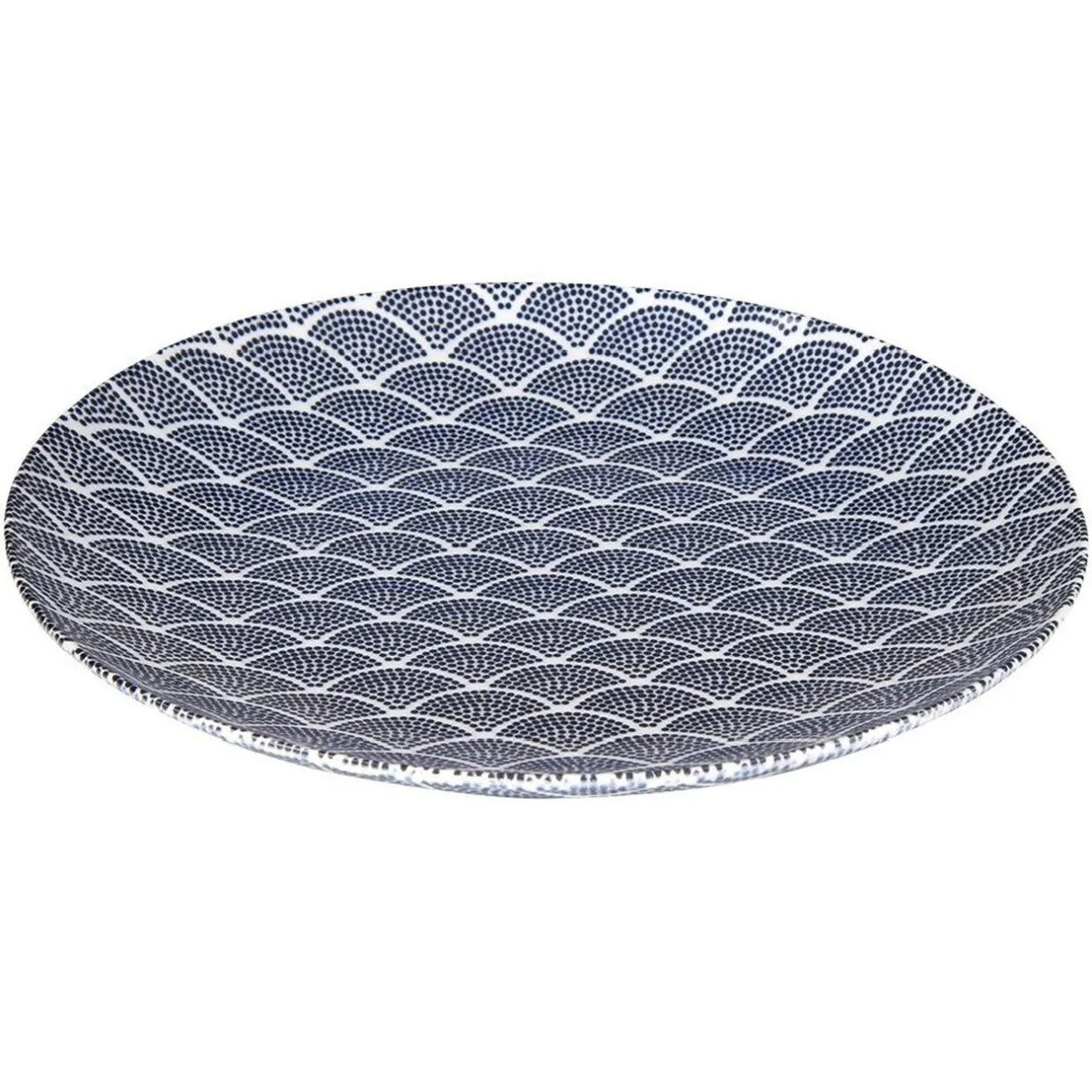 Gifi Assiette plate motif vague japonaise bleue et blanche