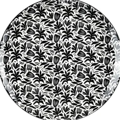 Gifi Assiette plate porcelaine motif feuillage noir blanc Ø24xH2,3cm