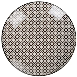 Gifi Assiette plate ronde blanche motif losange noir Etna Discount
