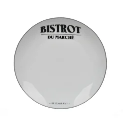 Gifi Assiette plate ronde blanche motif étiquette noire Le Bistrot Outlet