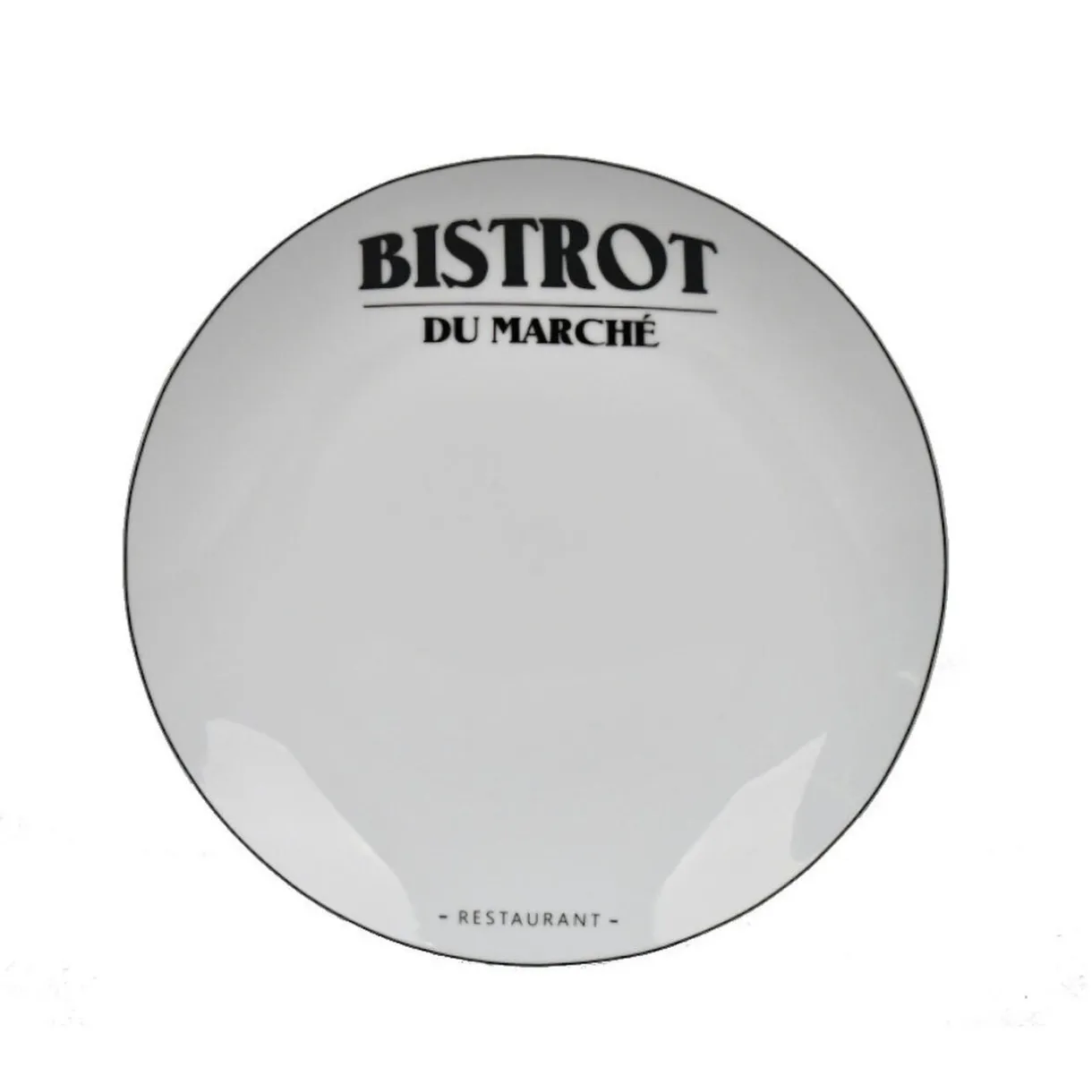 Gifi Assiette plate ronde blanche motif étiquette noire Le Bistrot Outlet