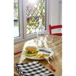 Gifi Assiette plate ronde blanche motif étiquette noire Le Bistrot Outlet