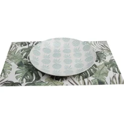 Gifi Assiette plate ronde en faïence motif ananas blanc et bleu