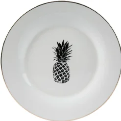 Gifi Assiette plate ronde porcelaine blanc style tropical ananas