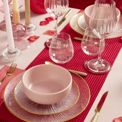 Gifi Assiette plate ronde verre transparent rebord doré Ø28cm