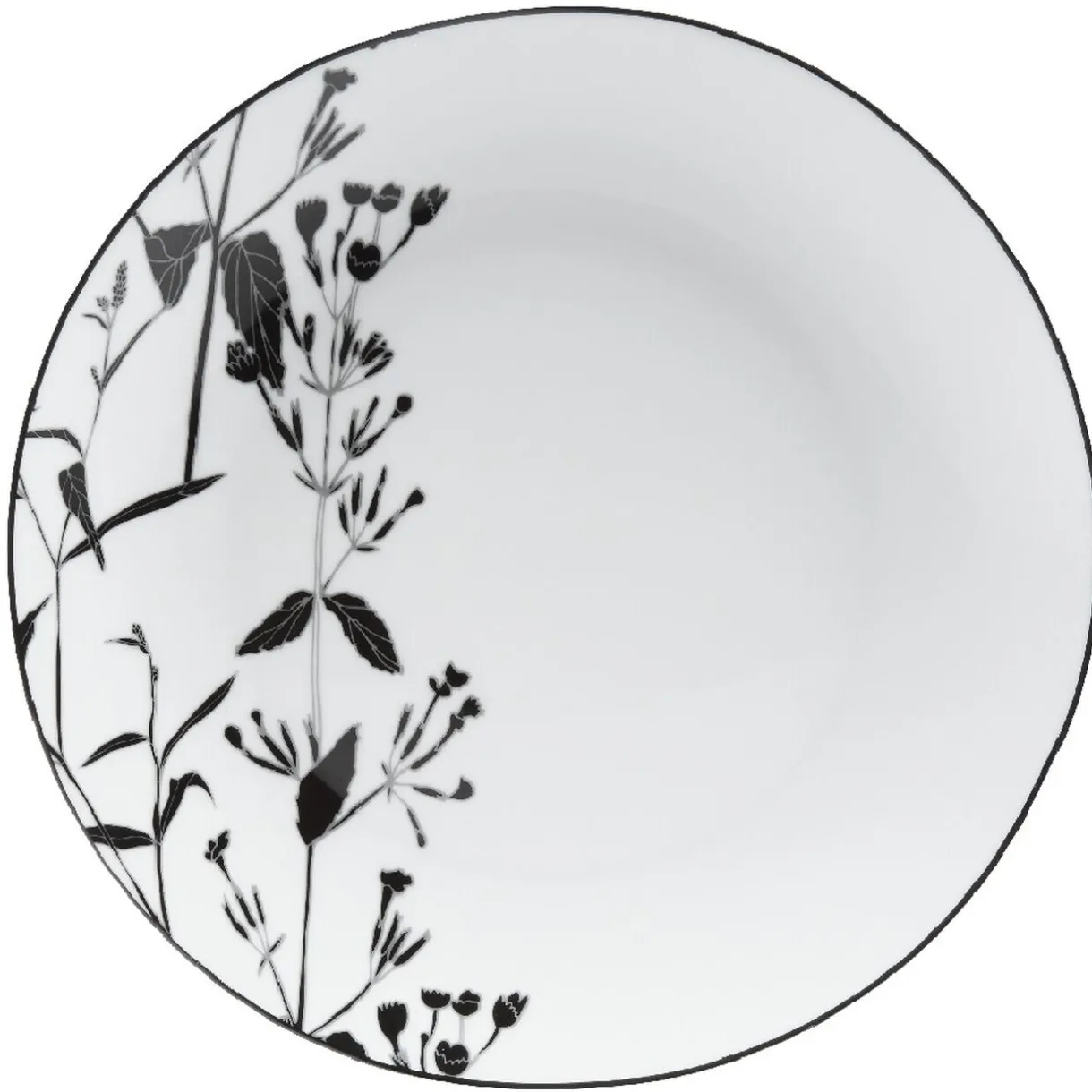 Gifi Assiette ronde blanche décor tiges feuilles noires Hot