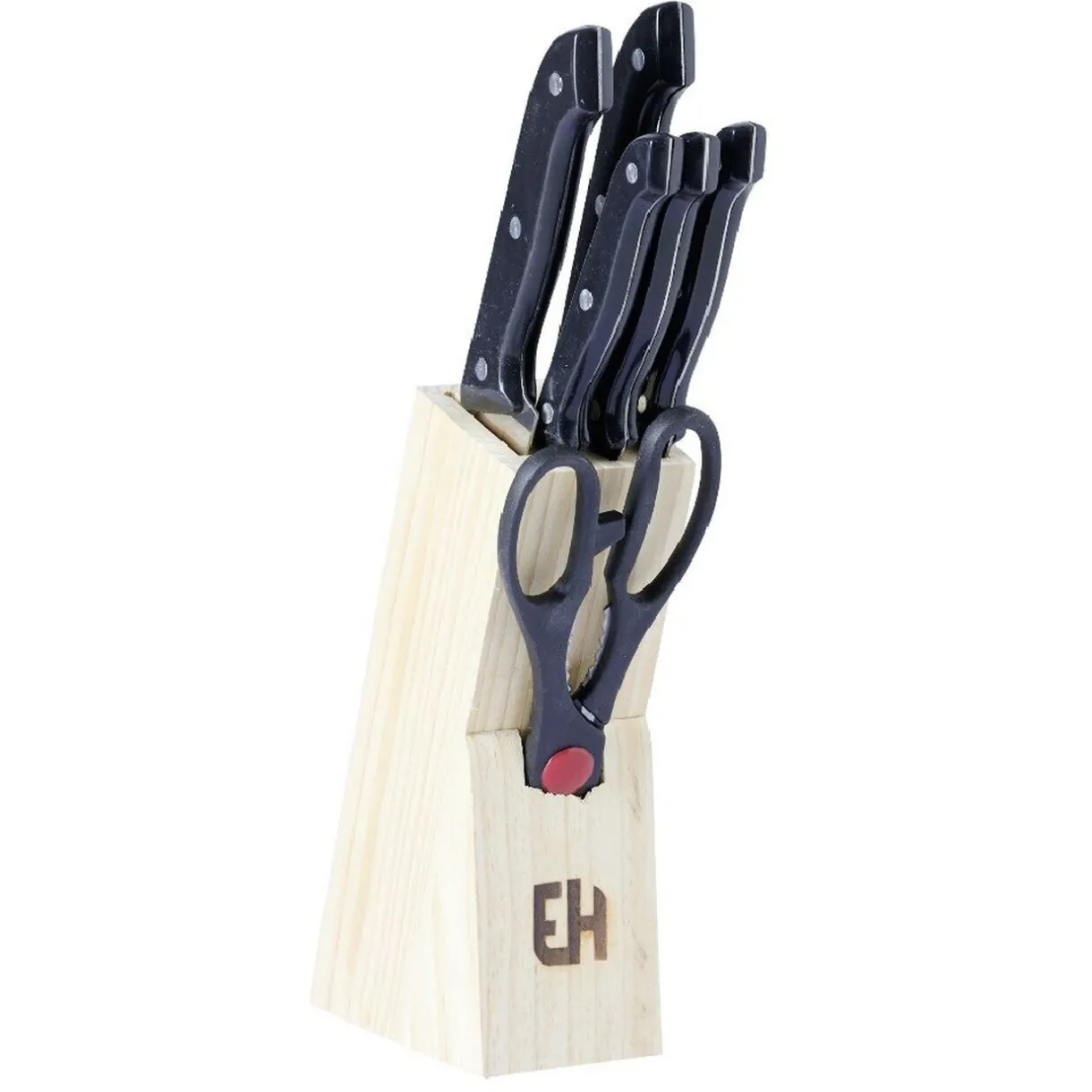 Gifi Bloc en bois 5 couteaux de cuisine et ciseaux New