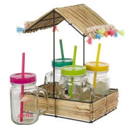 Gifi Bocal à paille et couvercle style tropical avec support x4 Clearance