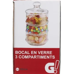 Gifi Bocal bonbonnière 3 compartiments en verre transparent Discount