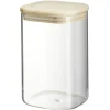 Gifi Bocal carré transparent avec couvercle en bois 1L Discount