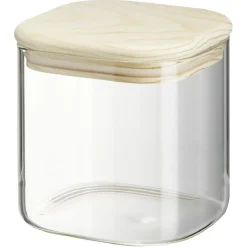 Gifi Bocal carré transparent avec couvercle en bois 0,6L Clearance