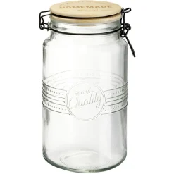 Gifi Bocal hermétique rond transparent avec couvercle en bambou H20 cm Discount