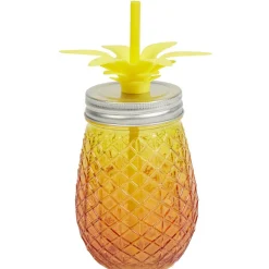Gifi Bocal verre et paille ananas coloré Outlet