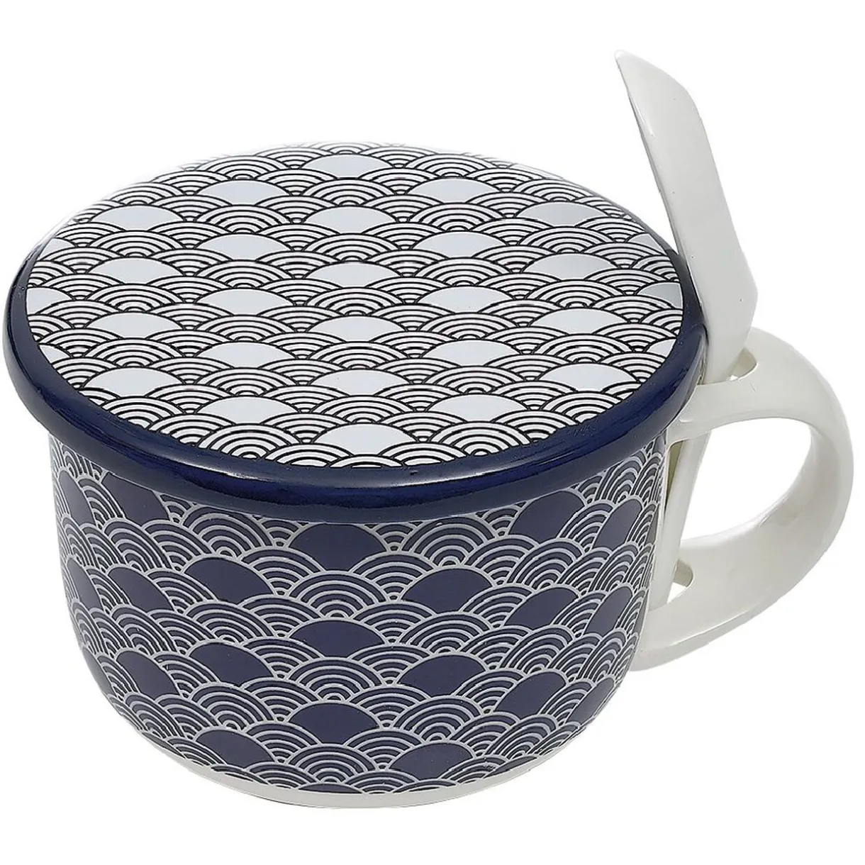 Gifi Bol à soupe avec couvercle et cuillère en porcelaine