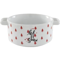 Gifi Bol à soupe blanc motif sapin rouge inscription Let it snow