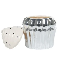 Gifi Bonbonnière cupcake gris argenté avec couvercle blanc Discount