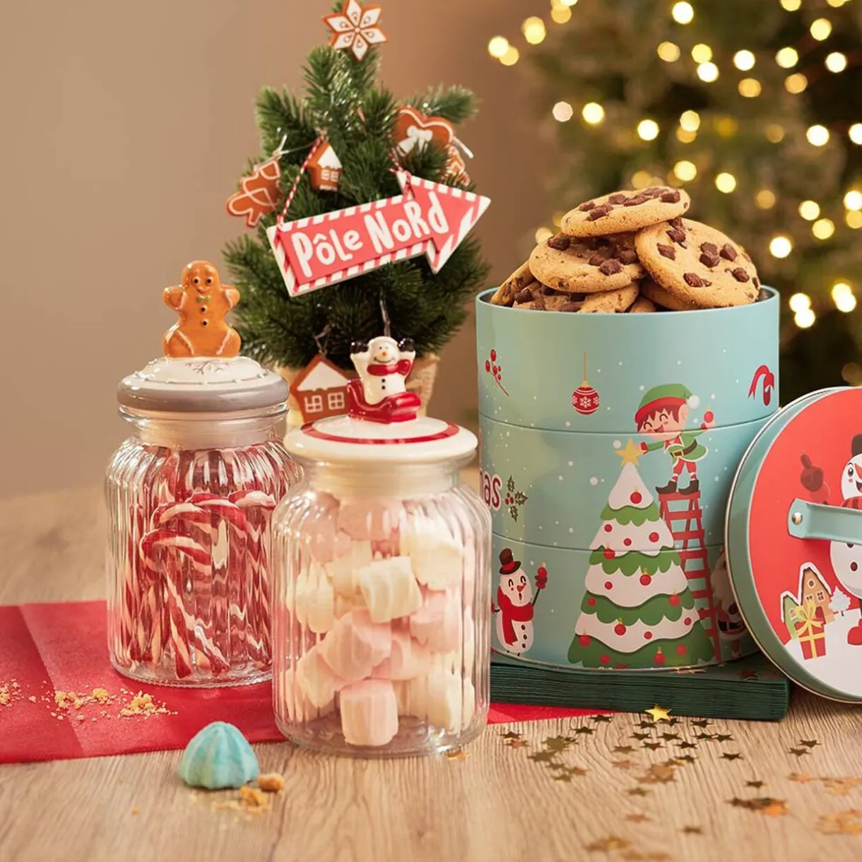 Gifi Bonbonnière en verre avec couvercle en céramique déco de Noël New