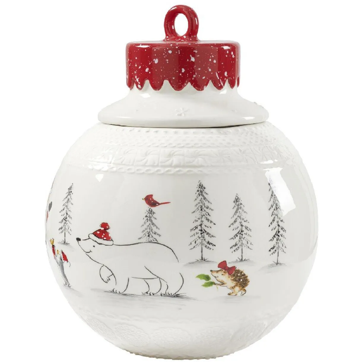 Gifi Bonbonnière forme boule de Noël blanche et rouge