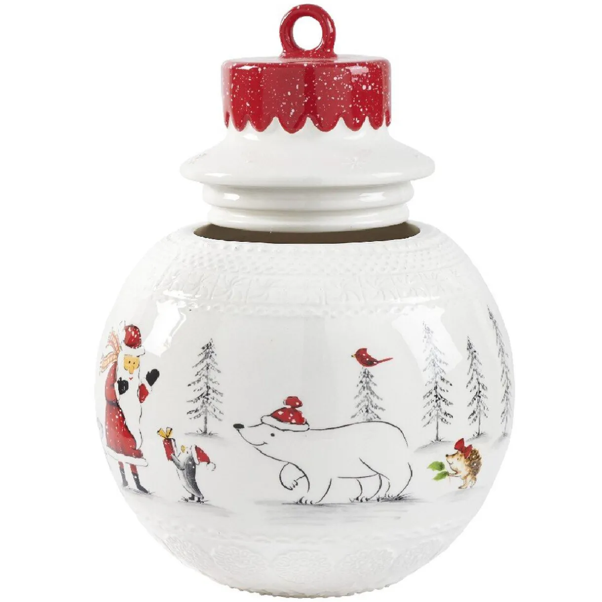 Gifi Bonbonnière forme boule de Noël blanche et rouge