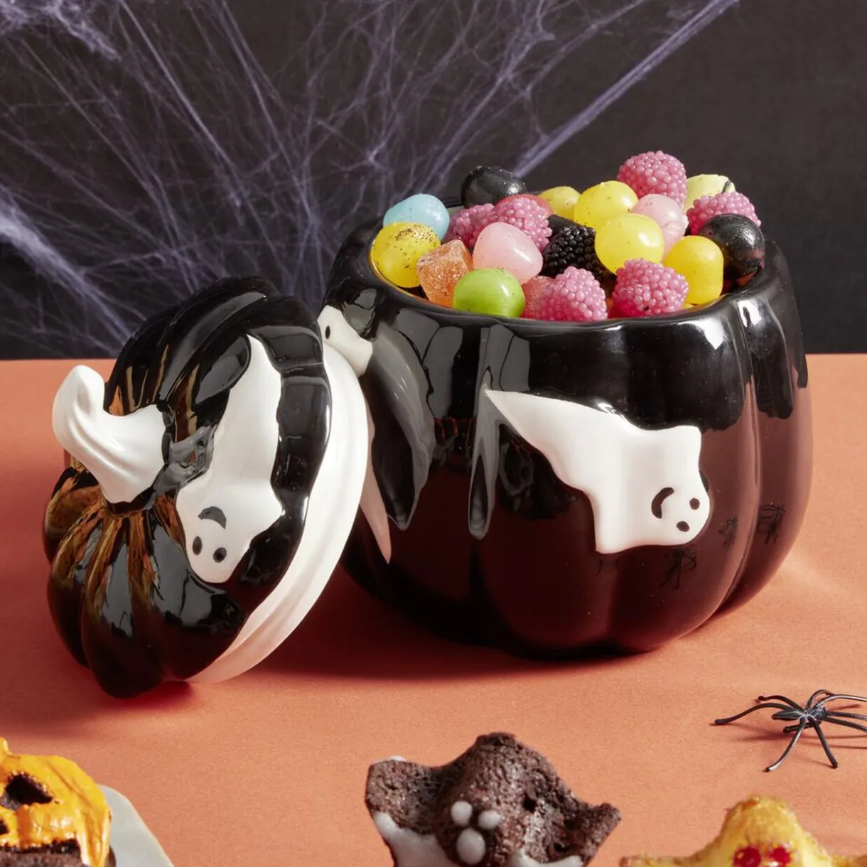 Gifi Bonbonnière Halloween 1L citrouille noire fantômes blancs Ø13,5xH15,8cm Discount