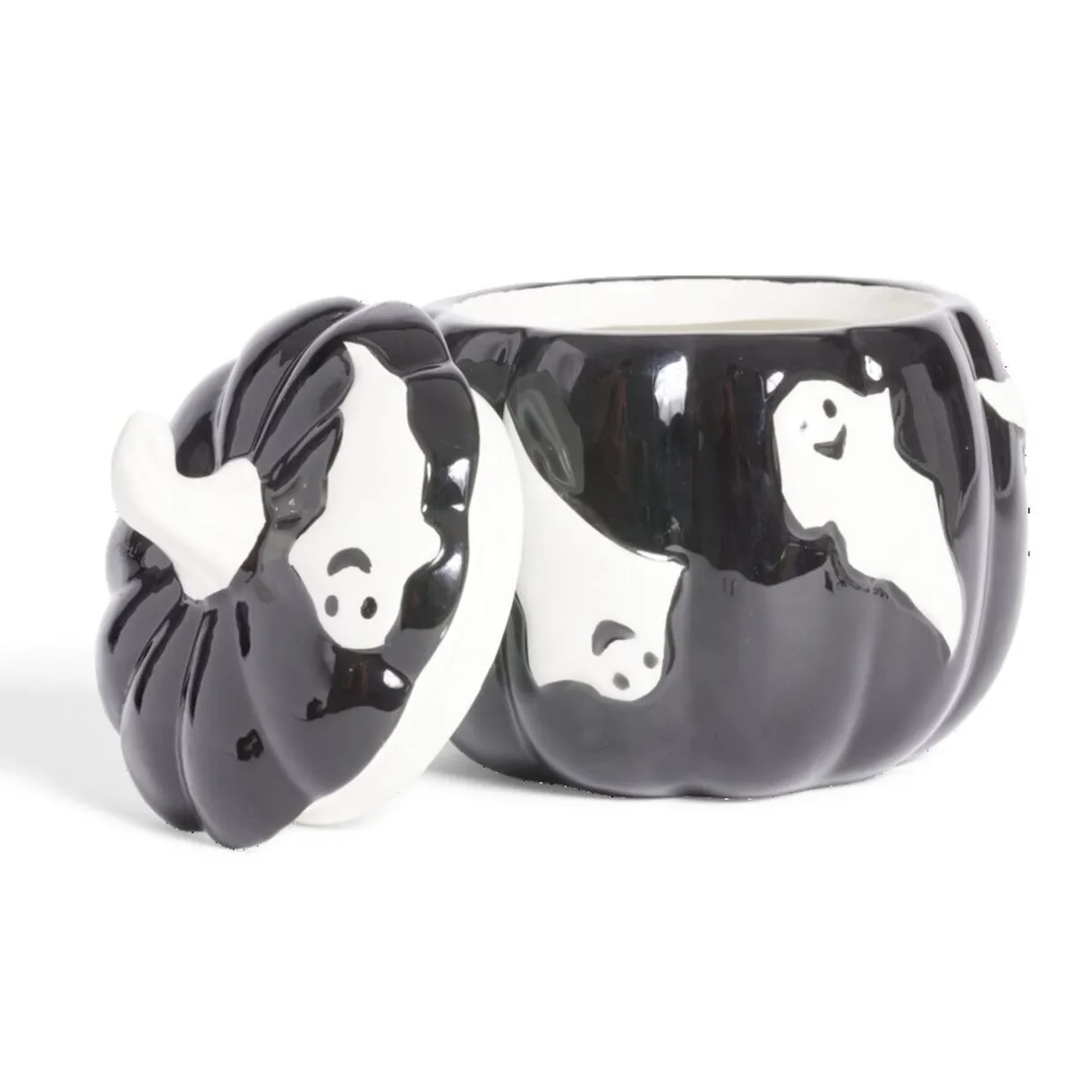 Gifi Bonbonnière Halloween 1L citrouille noire fantômes blancs Ø13,5xH15,8cm Discount