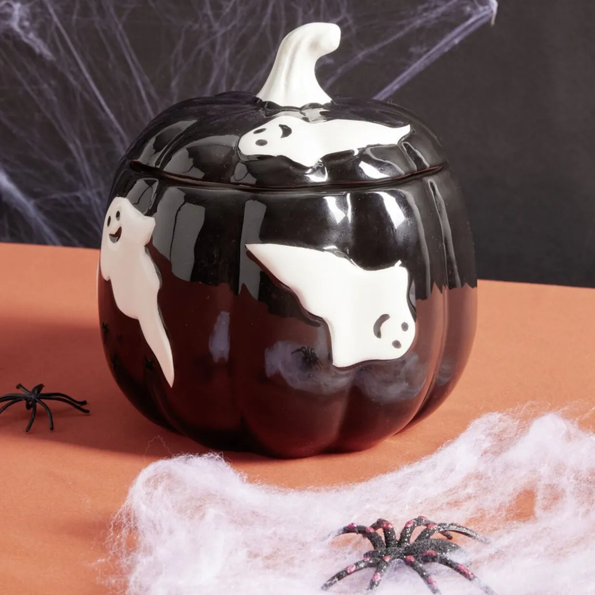 Gifi Bonbonnière Halloween 1L citrouille noire fantômes blancs Ø13,5xH15,8cm Discount