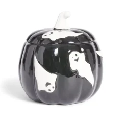 Gifi Bonbonnière Halloween 1L citrouille noire fantômes blancs Ø13,5xH15,8cm Discount